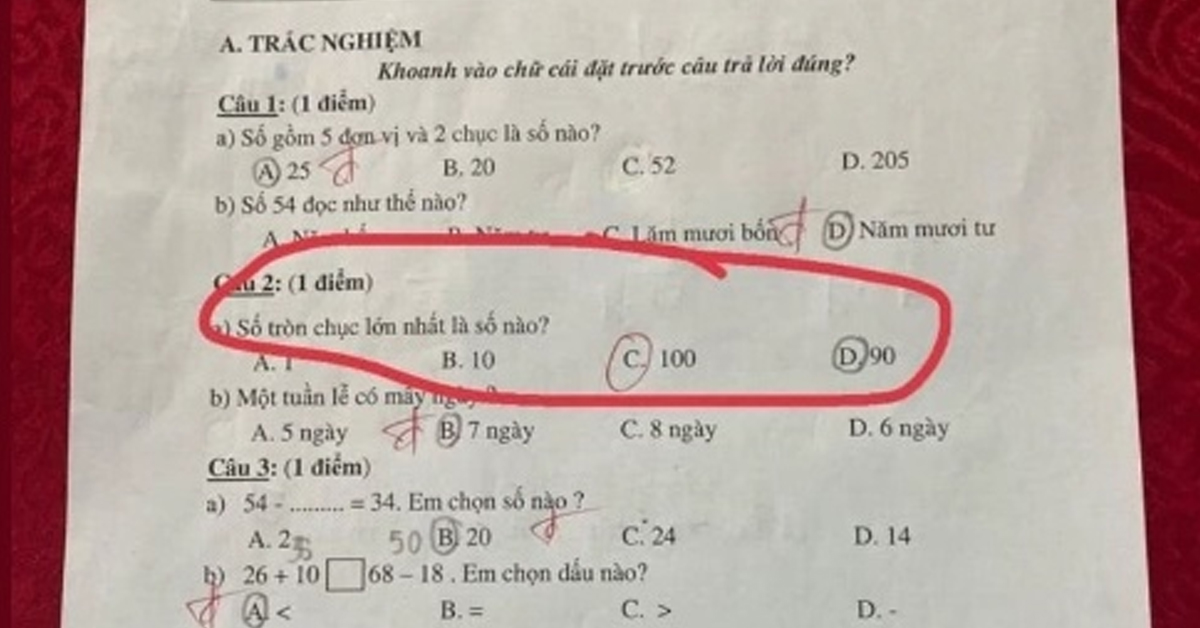 Bài toán lớp 1 khiến nhiều người lớn tranh cãi nảy lửa: ‘Số tròn chục lớn nhất là số nào’, trả lời 90 là sai